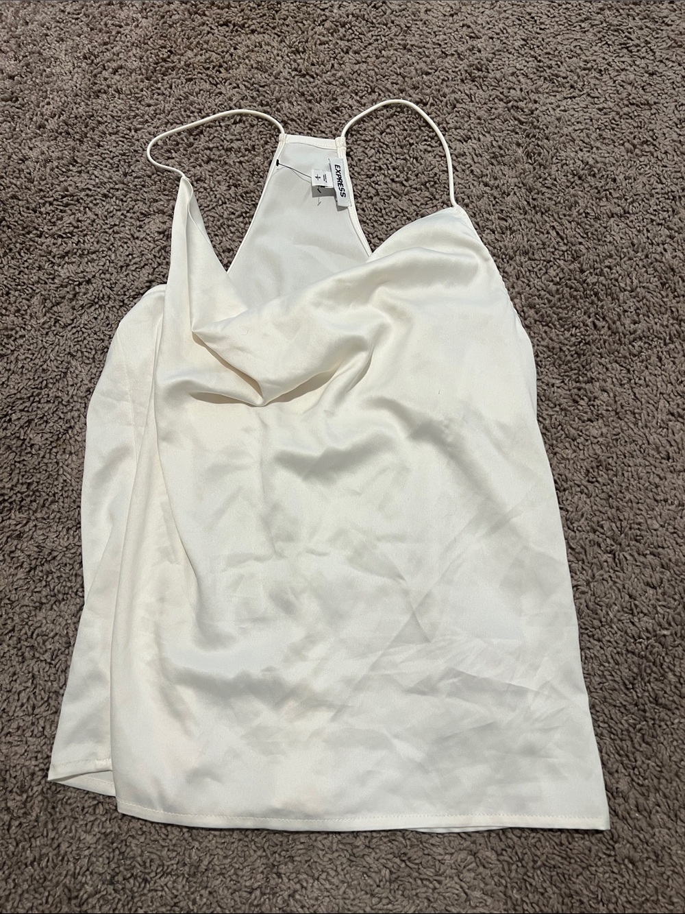 Express White Satin Cowl Neck Camisole small flaw